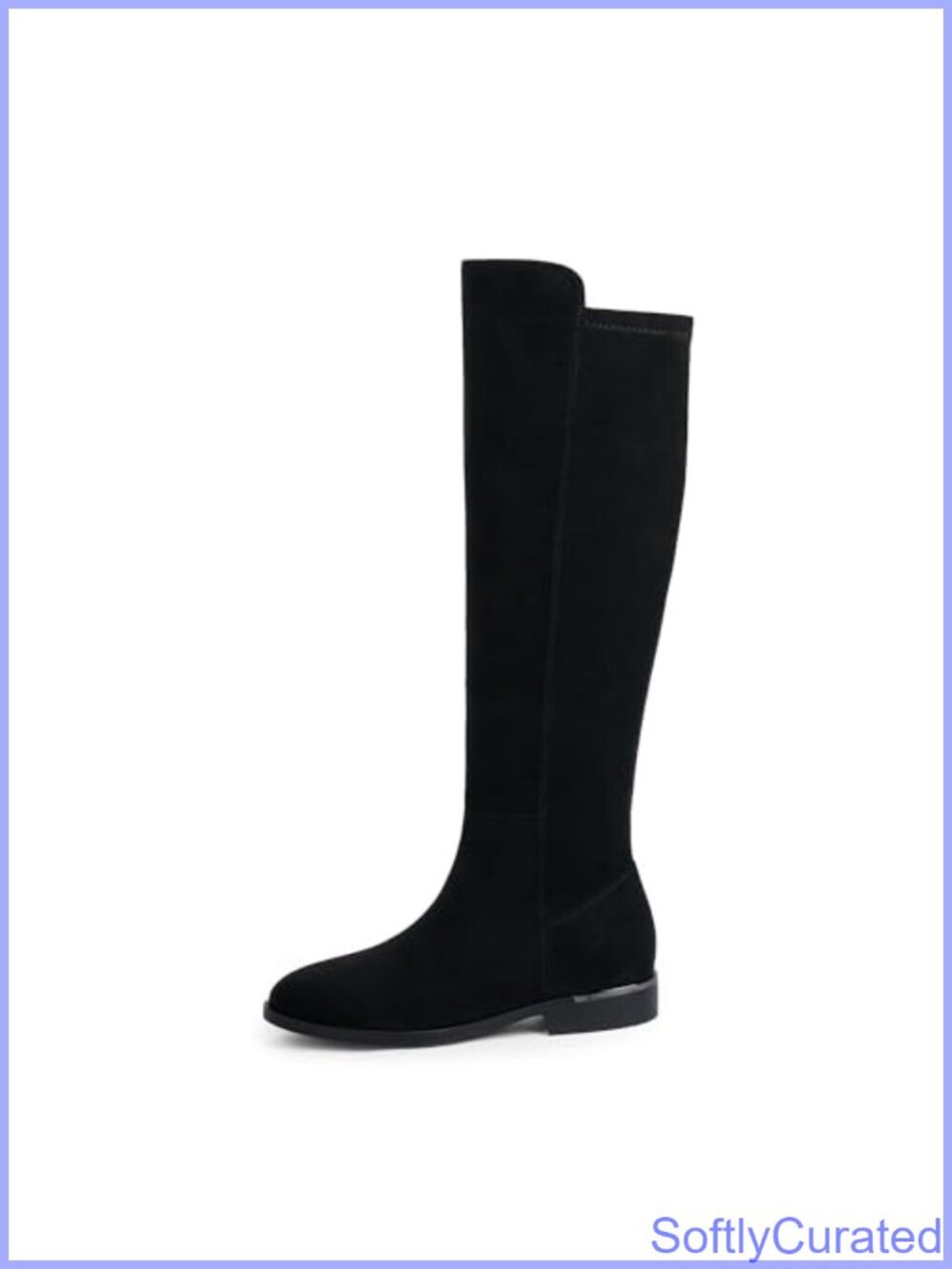 Rounded Toe Flat Stretchy Knee High Boots Side Zipper PU Leather - Picture 3 of 6